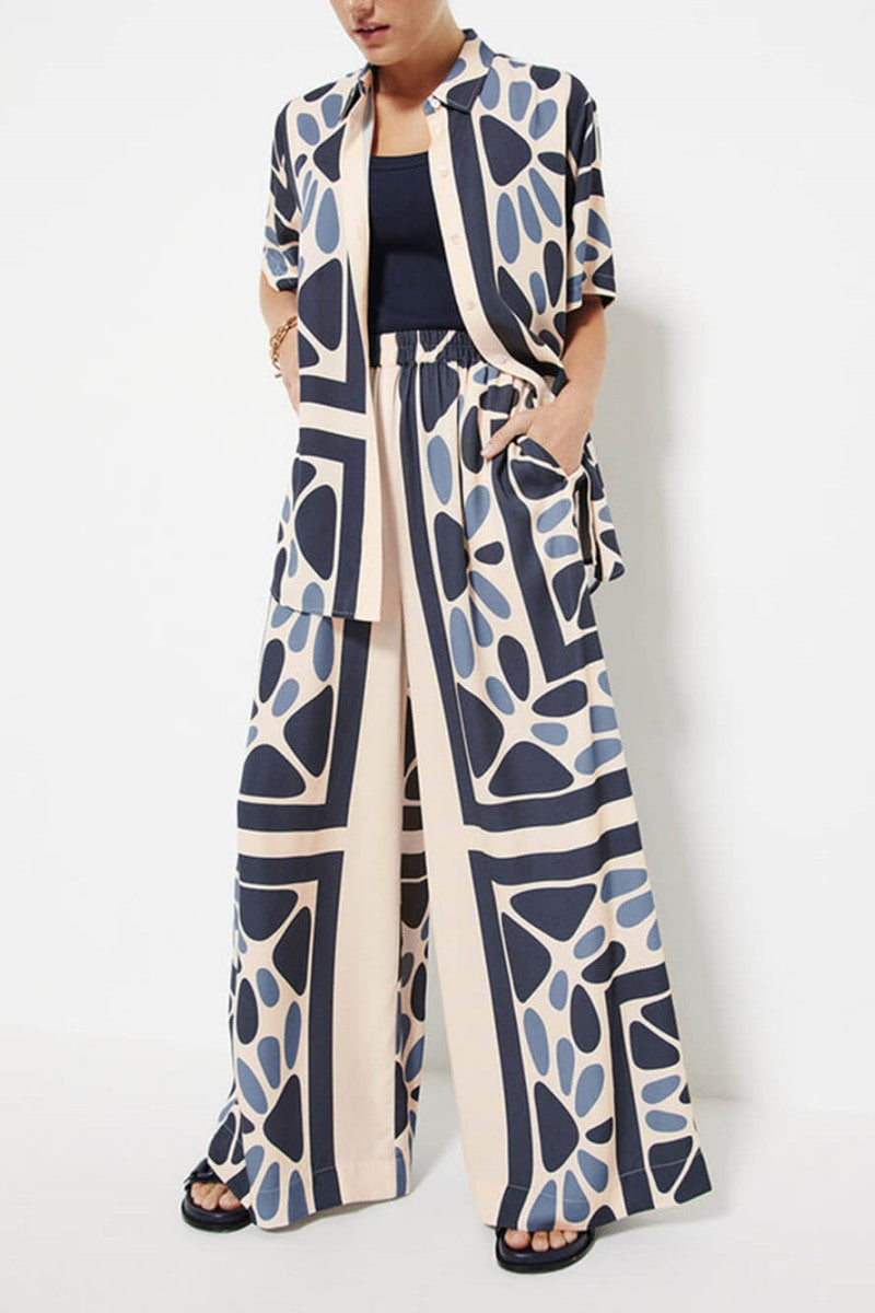 Style de vacances d'été Pantalon ample à taille élastique avec imprimé ethnique unique - Ensemble