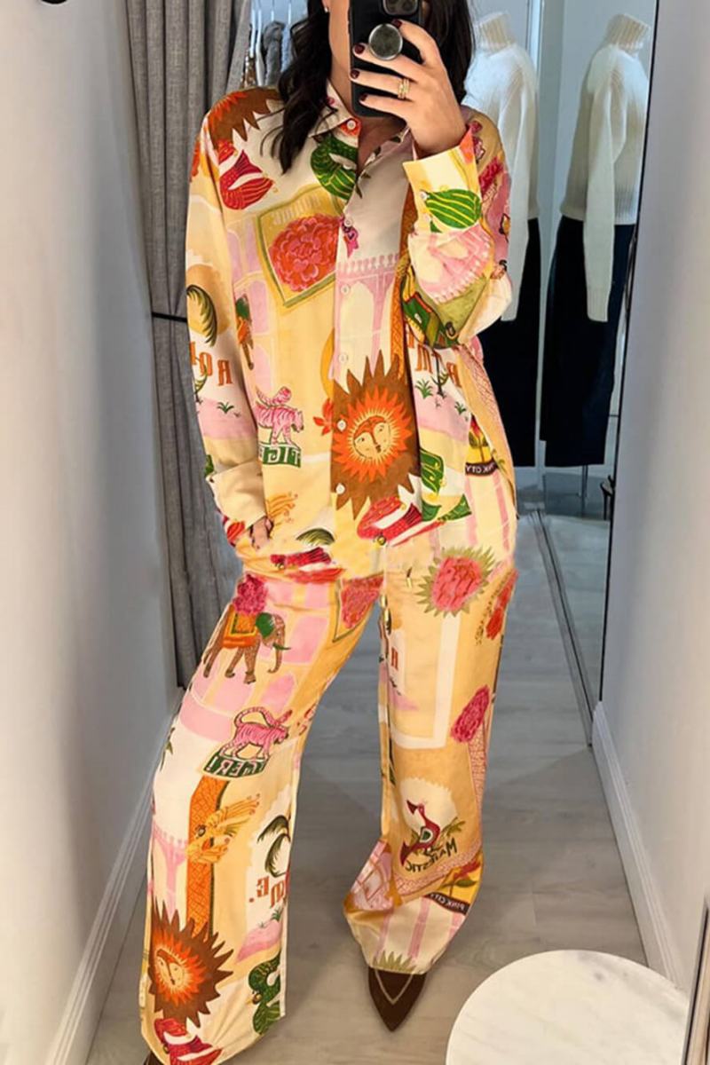 Conjunto único de camisa casual estampada y pantalones sueltos con cintura elástica