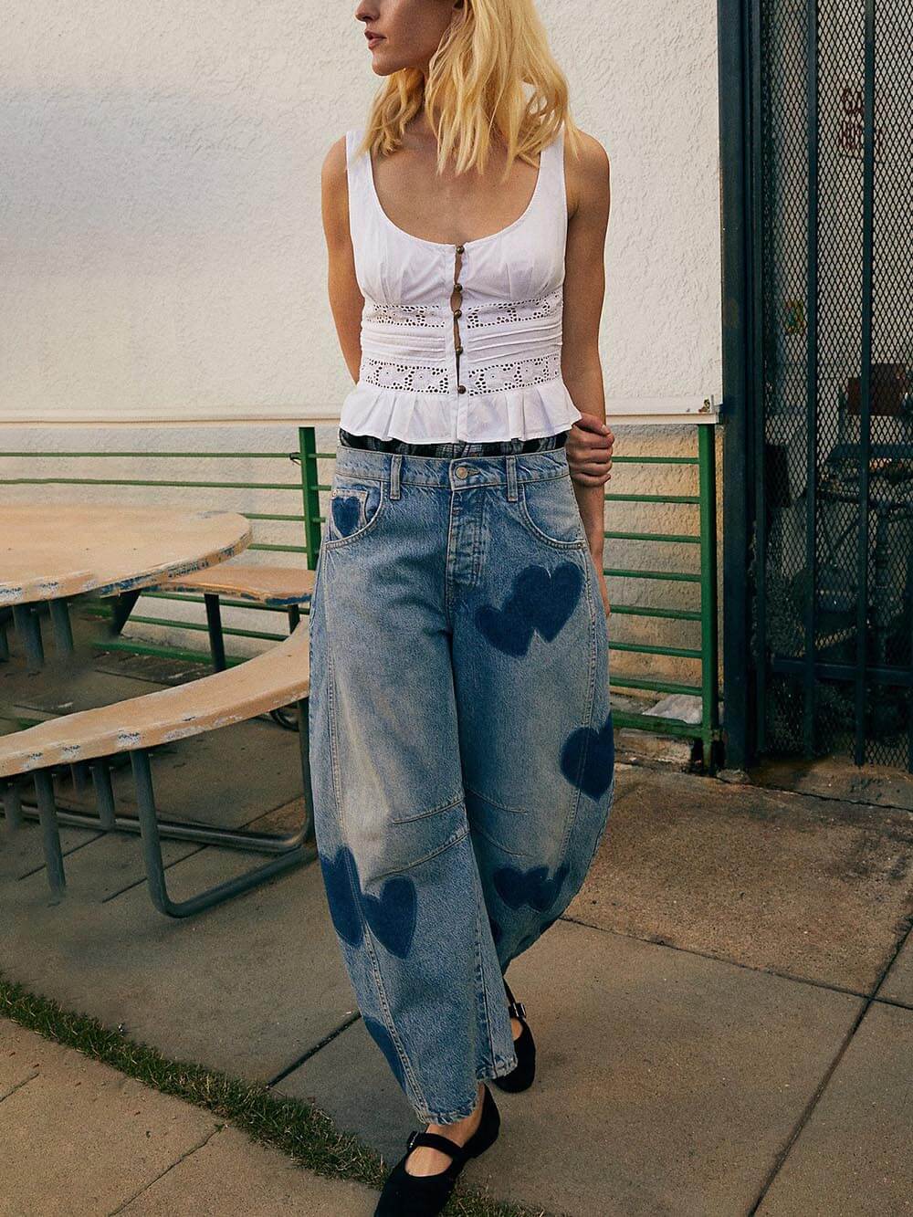 Jeans casual larghi a vita media e gamba dritta