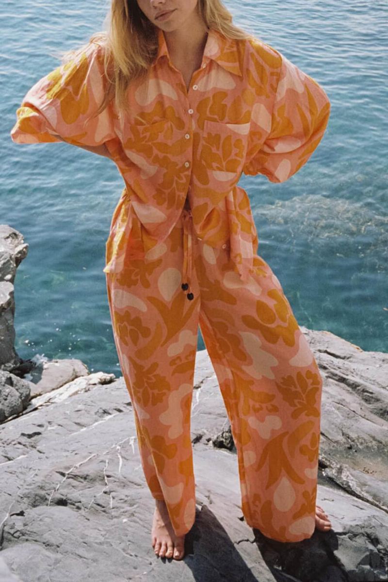 Ensemble de pantalons amples à imprimé ethnique unique pour les vacances