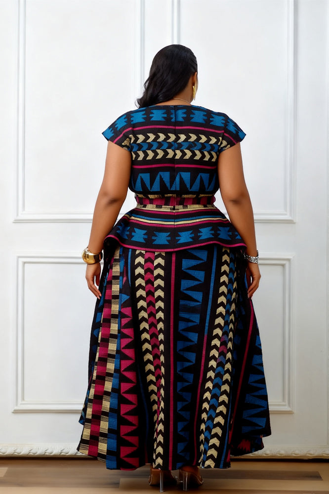 Flerfarget afrikansk trykk peplum maxikjole