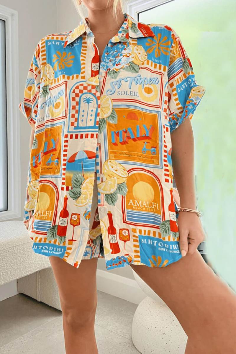 Ligstoel los bedrukt shirt shorts set