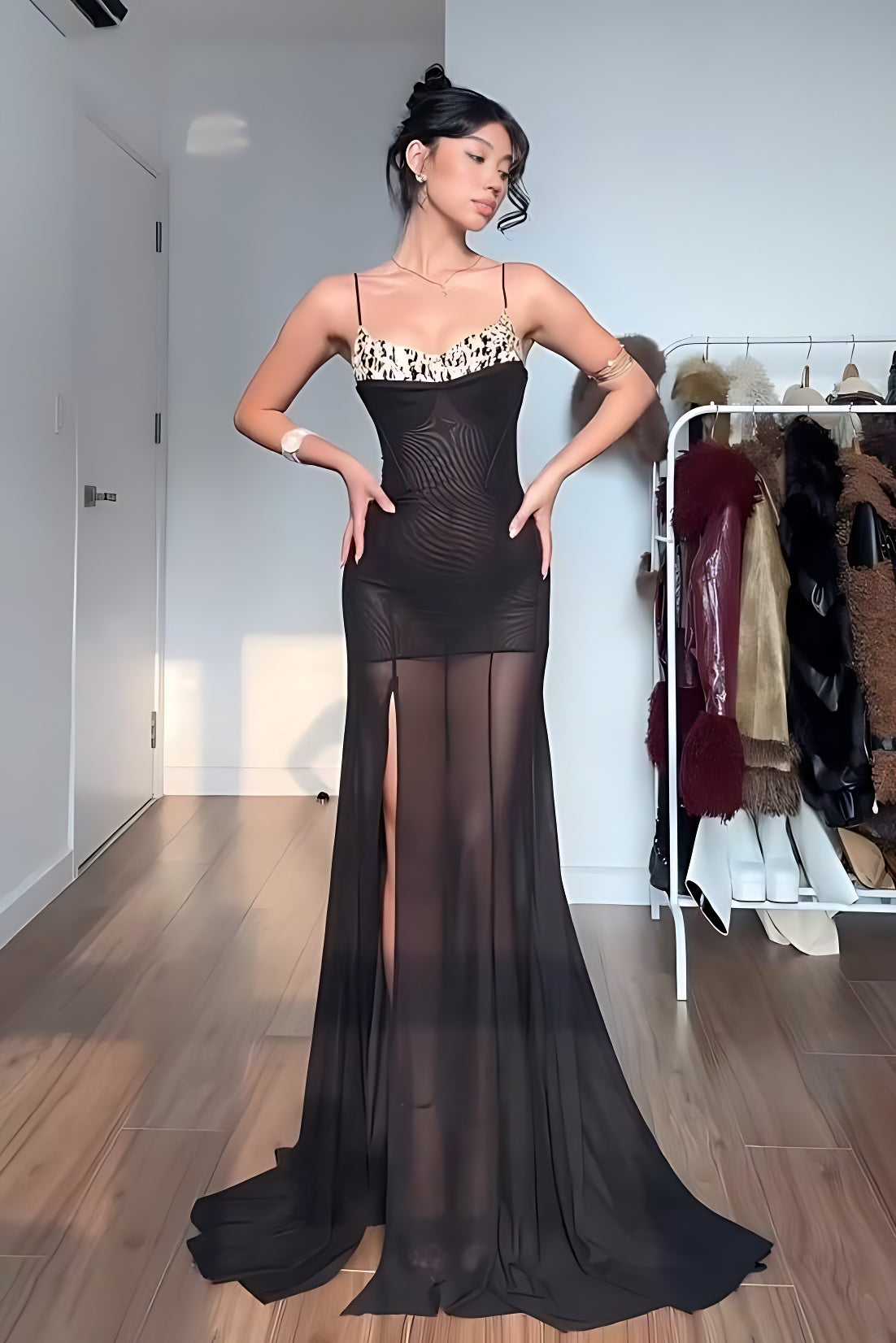 Feral Whisper Mesh Train Gown