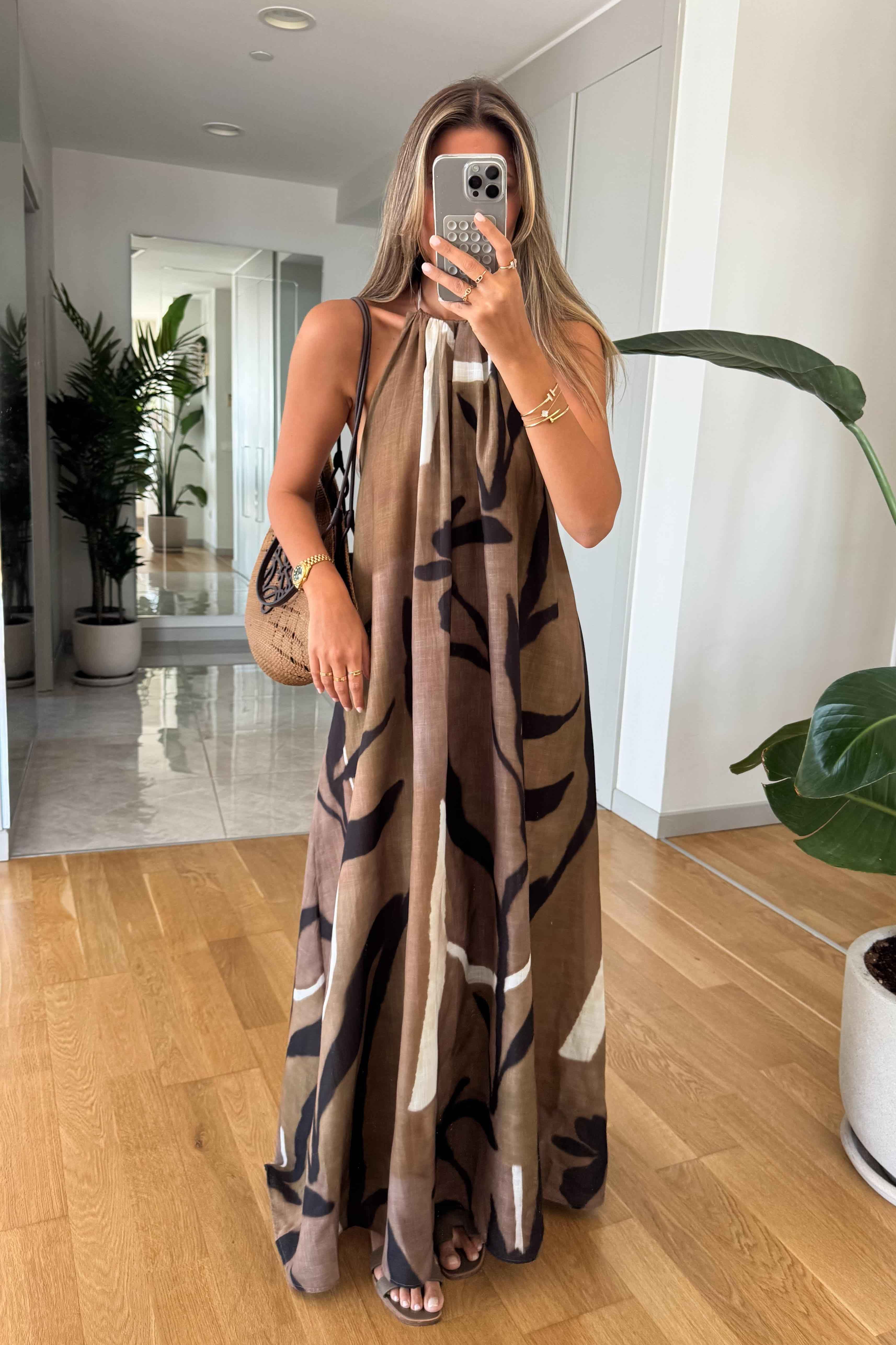 Khaki Halterneck Maxi Dress