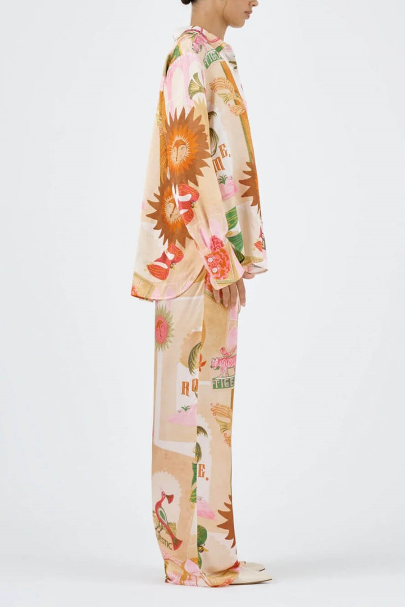 Conjunto único de camisa casual estampada y pantalones sueltos con cintura elástica