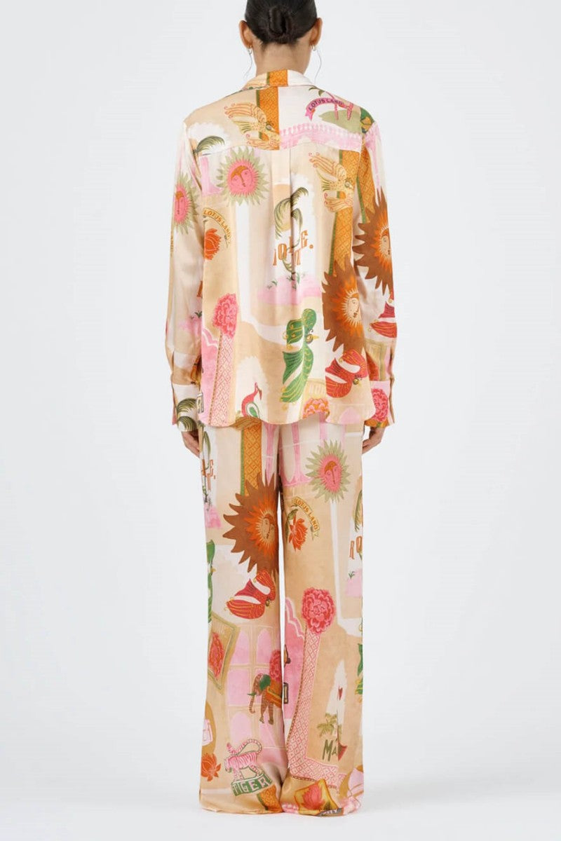 Conjunto único de camisa casual estampada y pantalones sueltos con cintura elástica