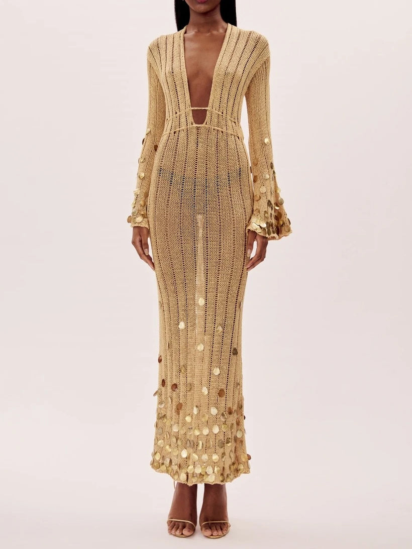 Dolly Gold Knit Maxi Dress