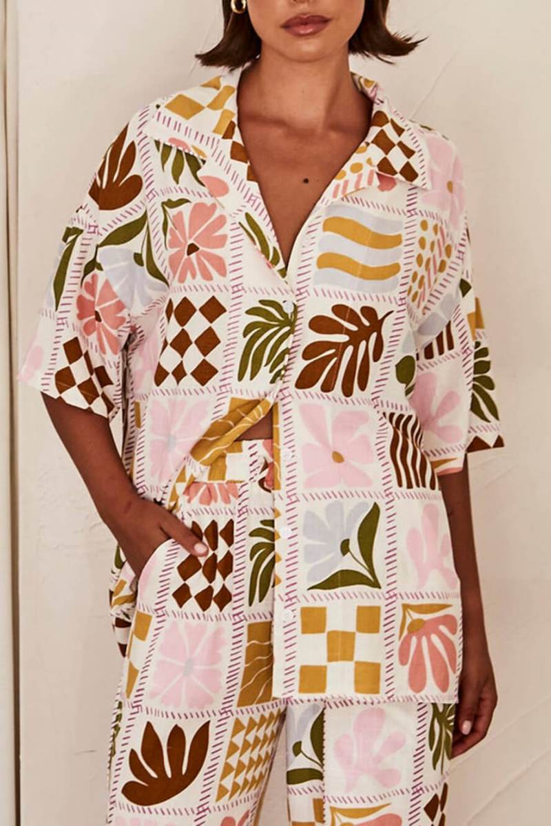 Sophisticated Loose-Fitting Unique Printed Two-Pieces Set