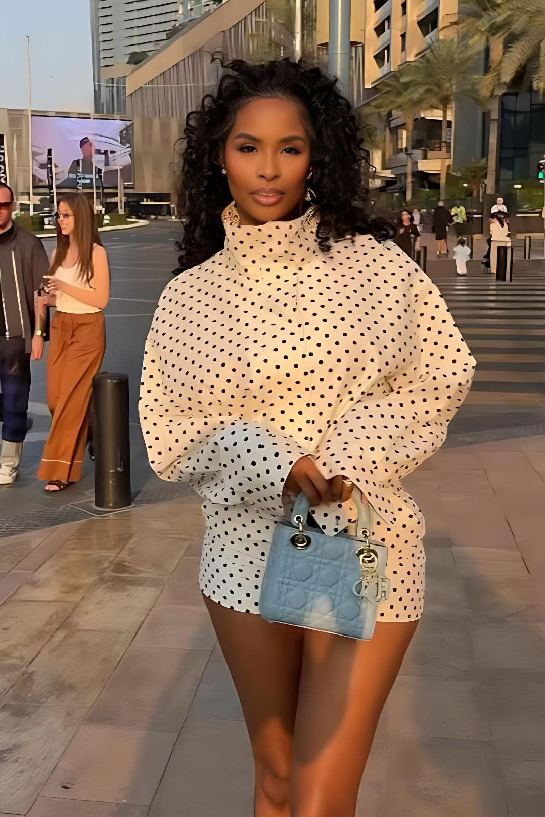 Stand Collar Polka Dot Shorts Set