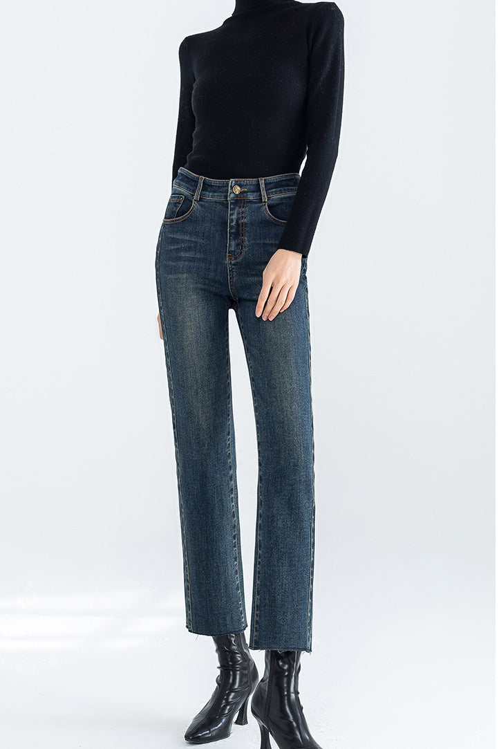 Fleece Straight-leg Cropped Jeans