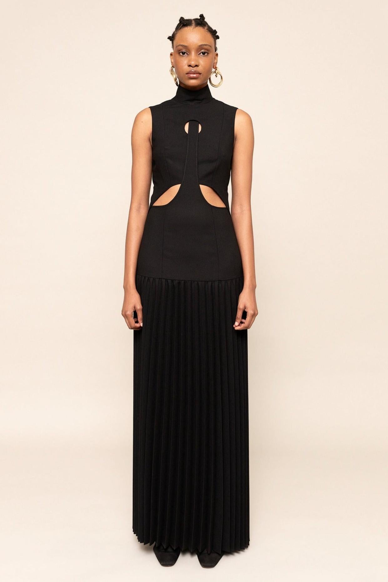 Pleated Cutout Maxi Dress