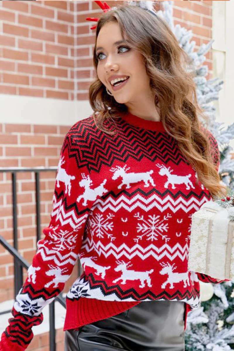 Striped Christmas Reindeer Knitted Sweater