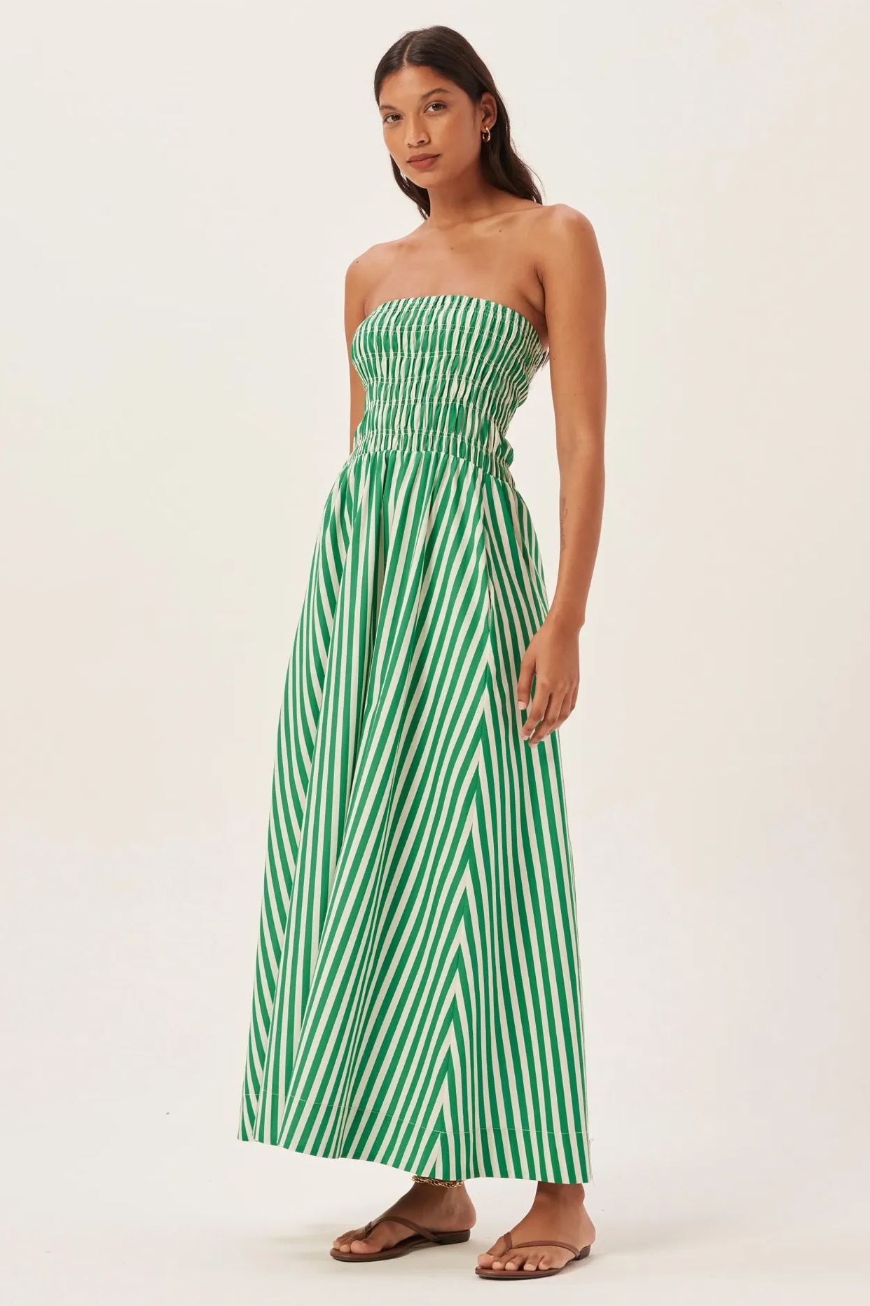 Maud Smocked Stripe Tube Maxi Dress-Sunfere