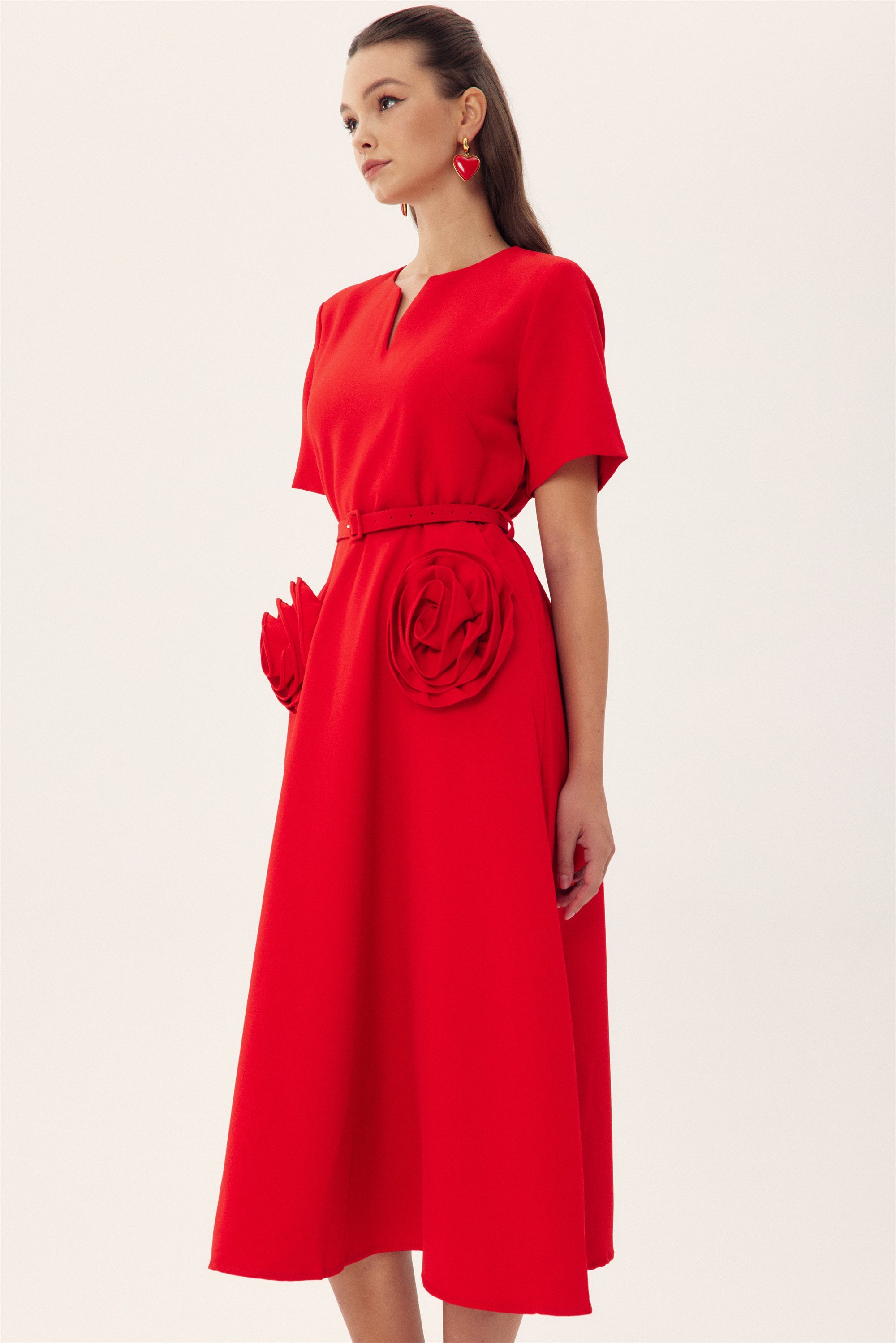 Grace Floral Appliqué Short Sleeve Midi Dress