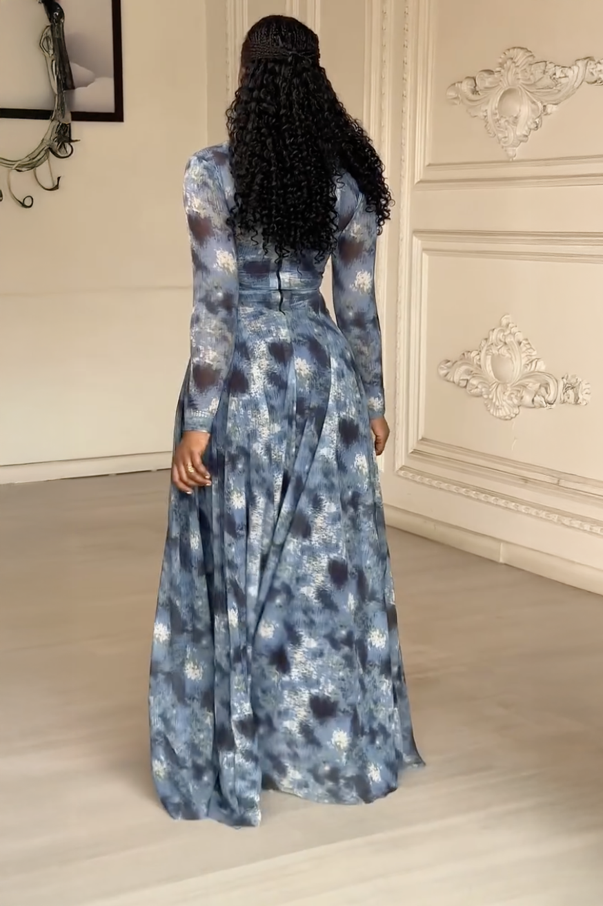 Lyric Dye Blue Abstract Maxi Dress