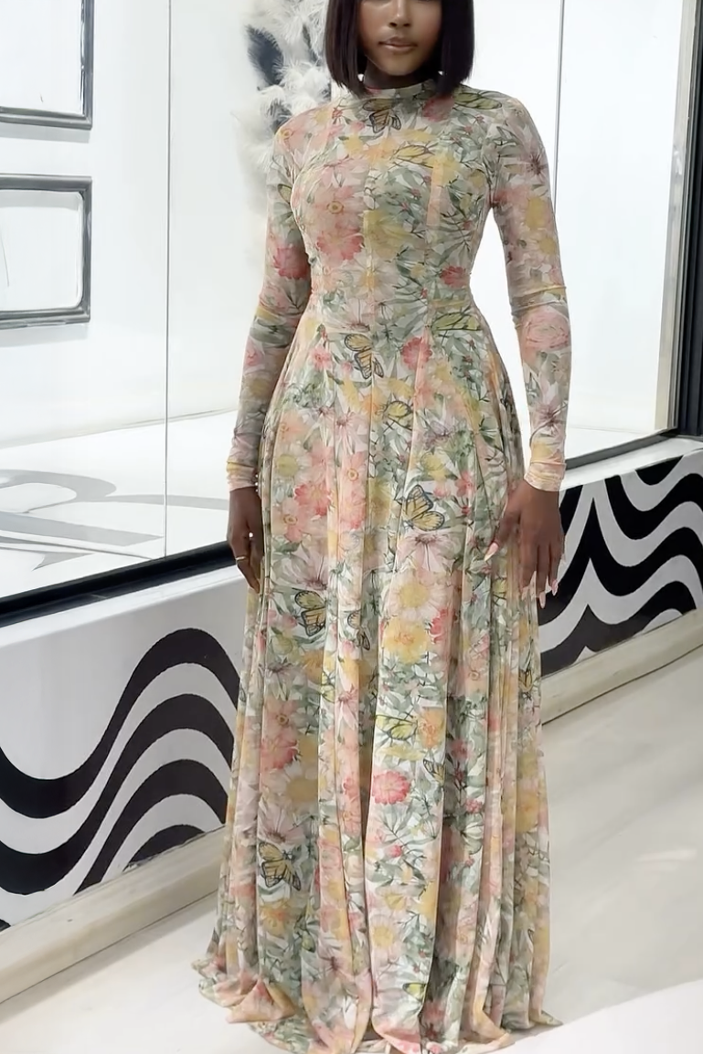 Verve blomster sommerfugl blomstring maxi kjole