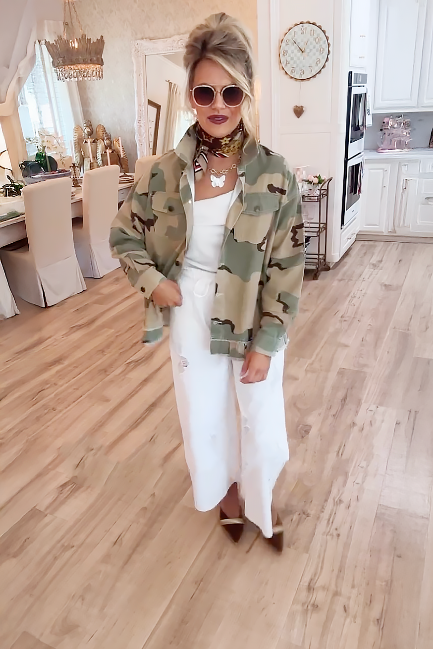 Statement Distressed Peace Camouflage Jacket