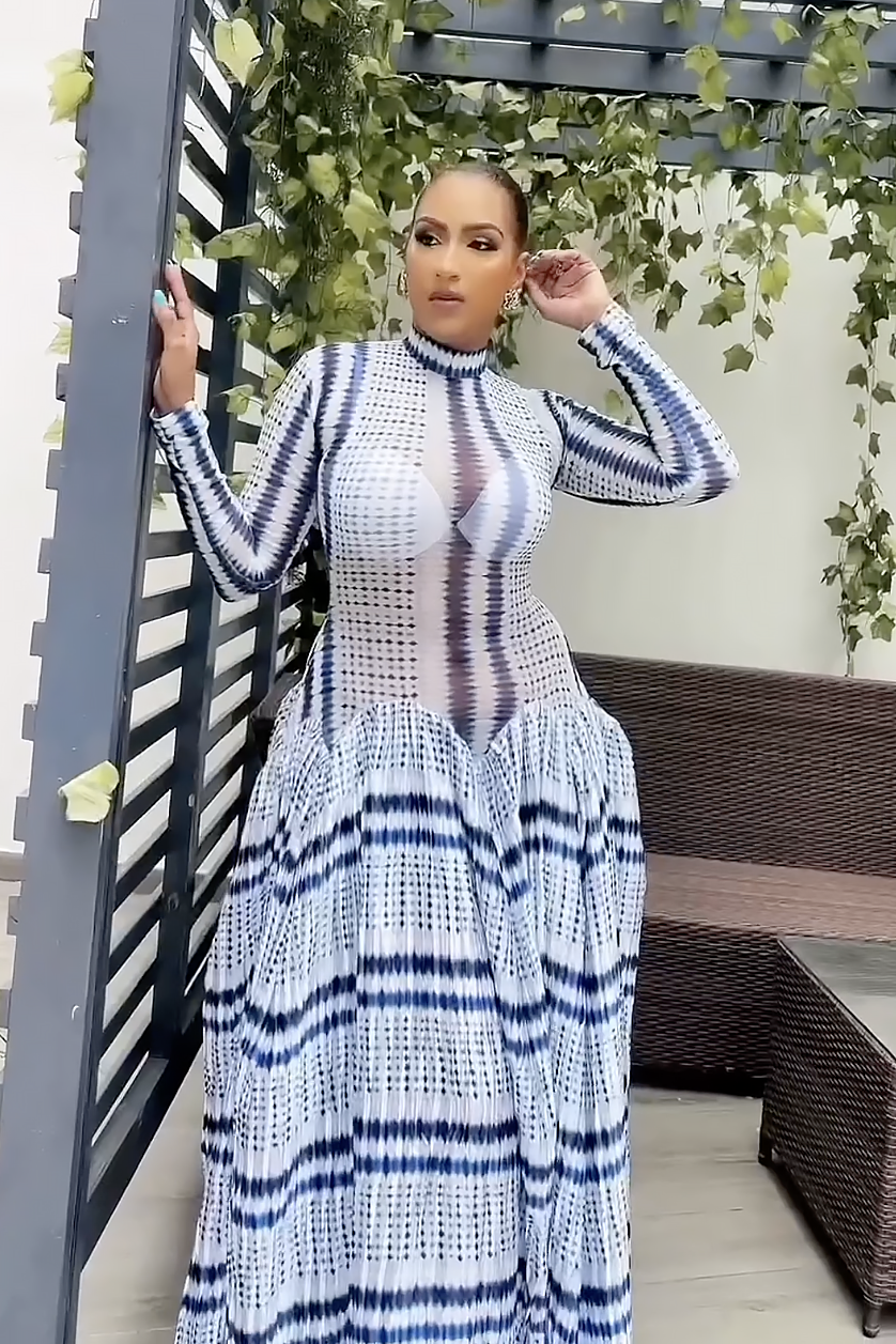 Tie-Dye Slim-Fit Hip-Enhancing Evening Gown