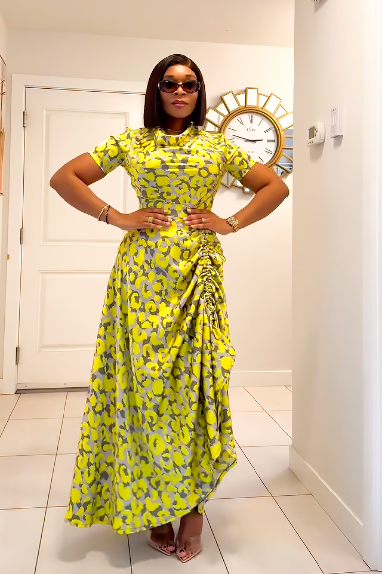 Neon Drape Floral Print Maxi Dress