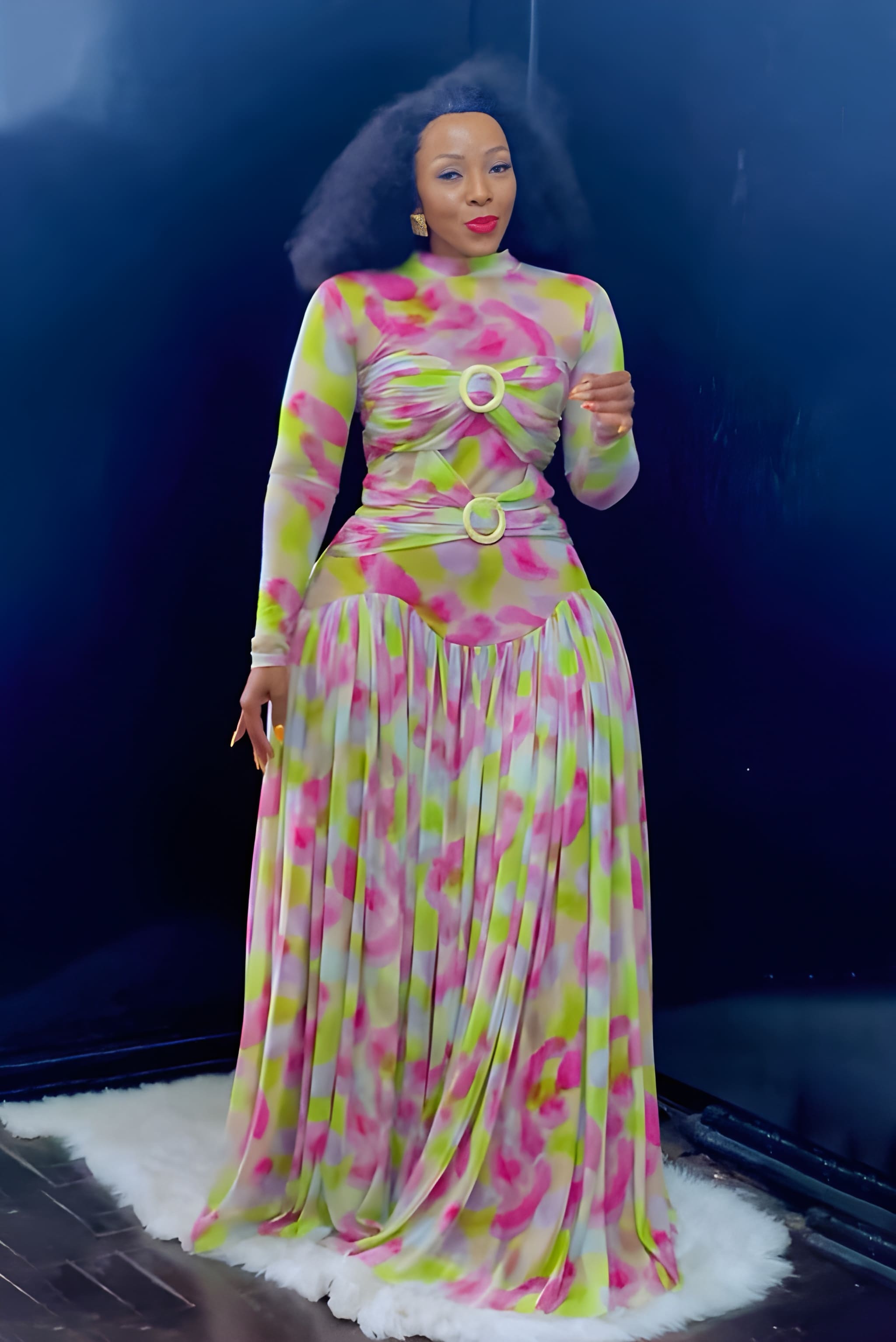 Pastell Mirage Mesh Maxikjole