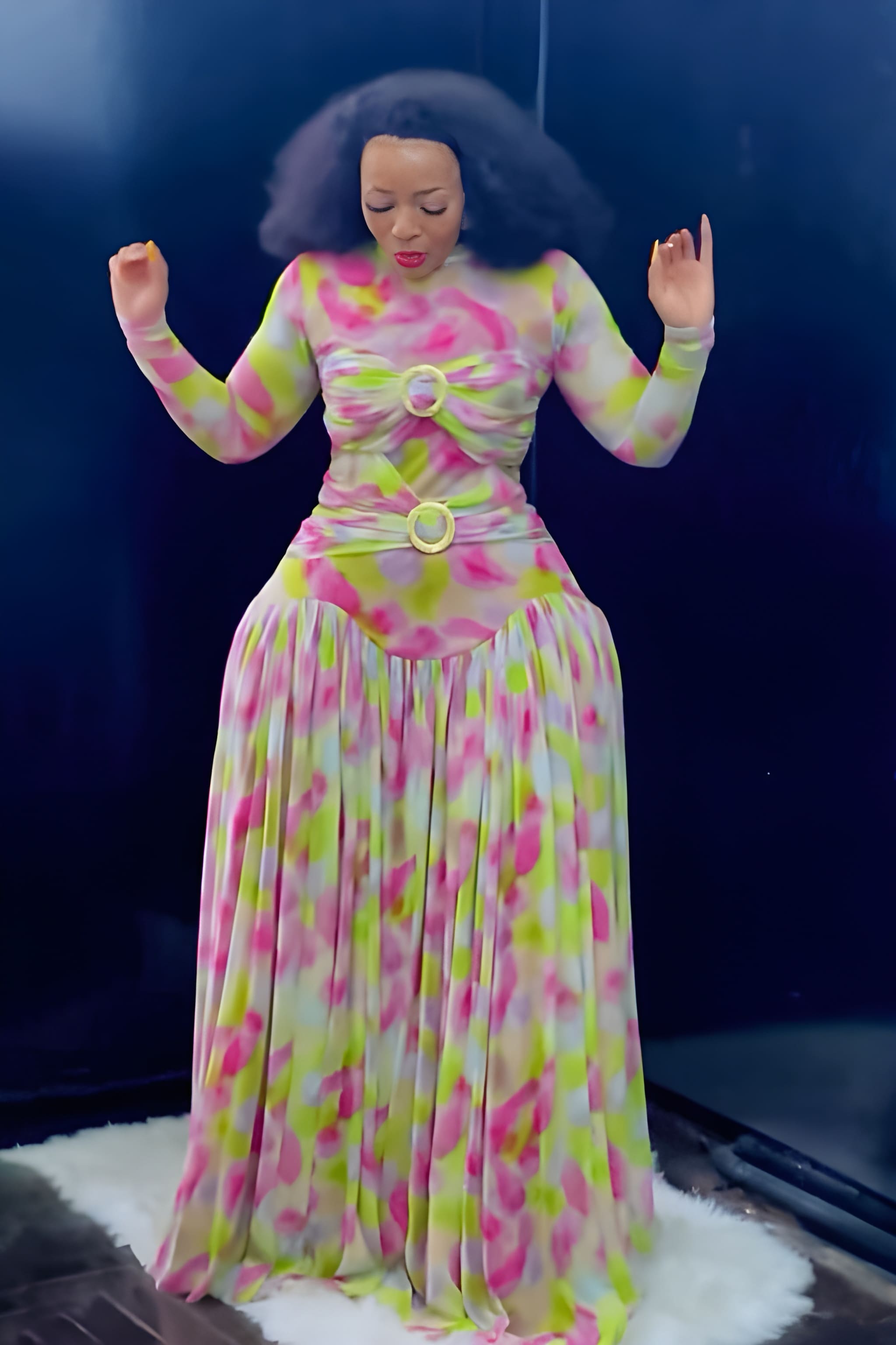 Pastell Mirage Mesh Maxikjole