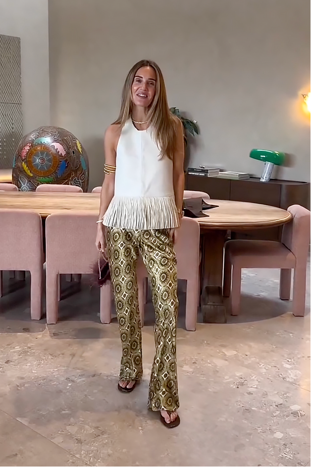 Printed Satin Bias-Cut Flare Pants