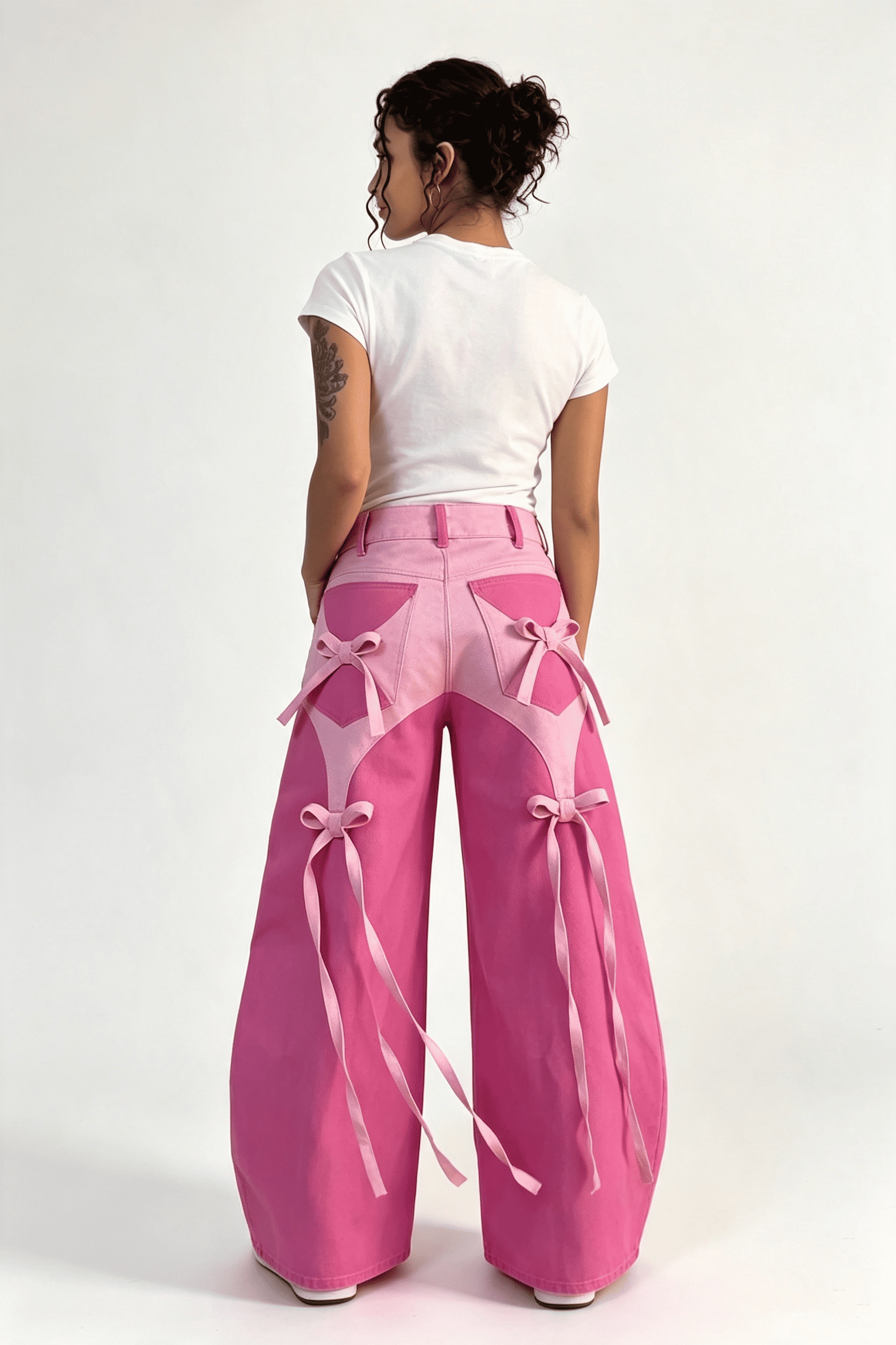Pantalon noir à jambes larges et taille en dentelle