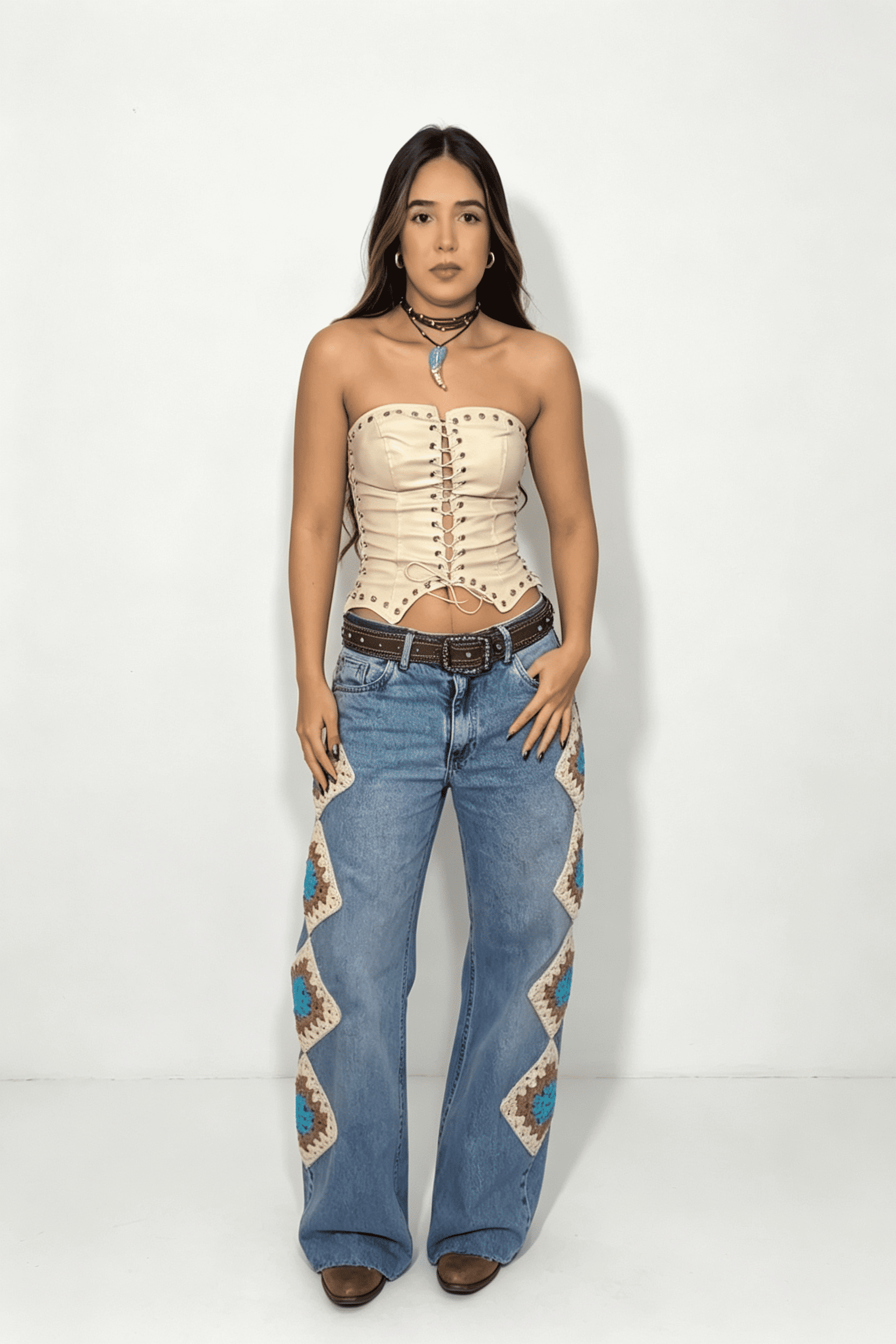 Pantalones western de pierna ancha Color‑Pop