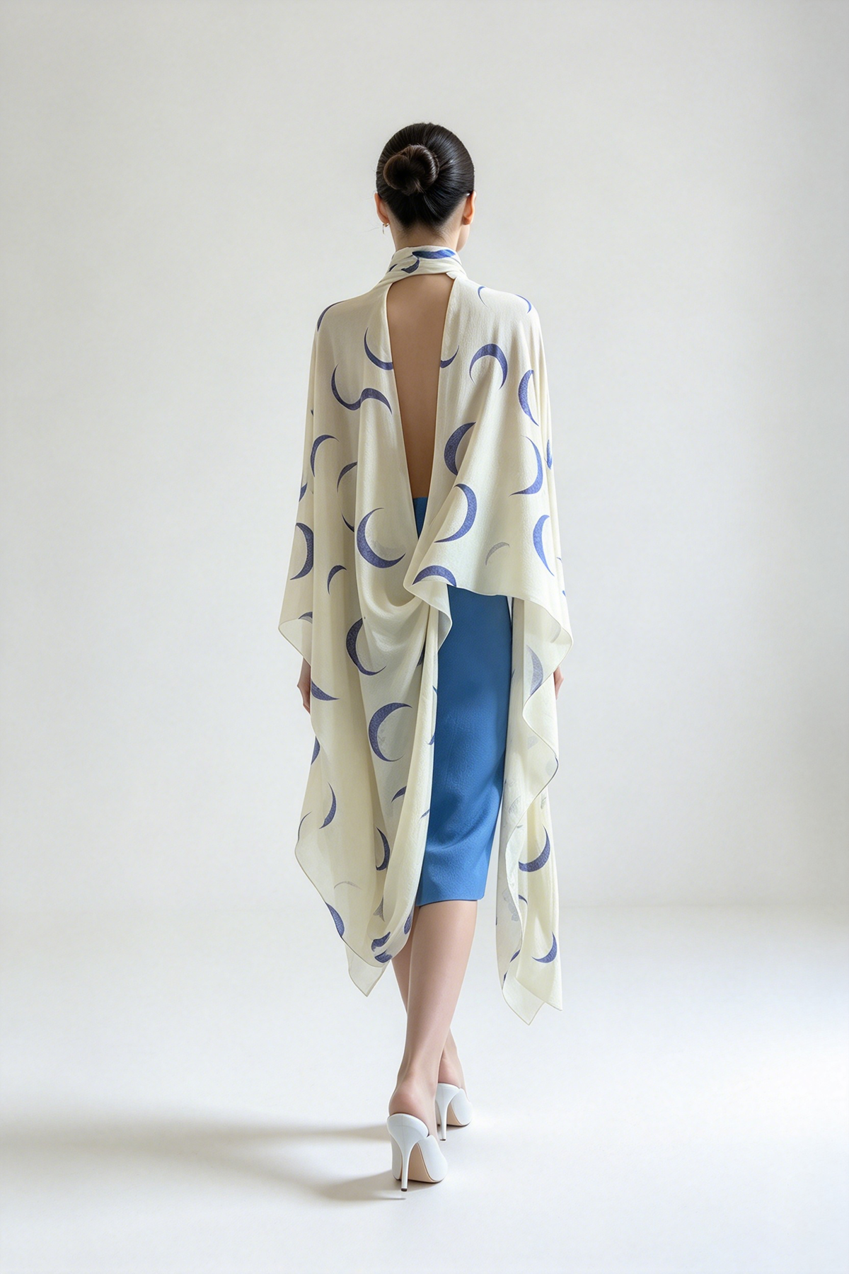 Moon Print Open-Back Cape Cover-Up