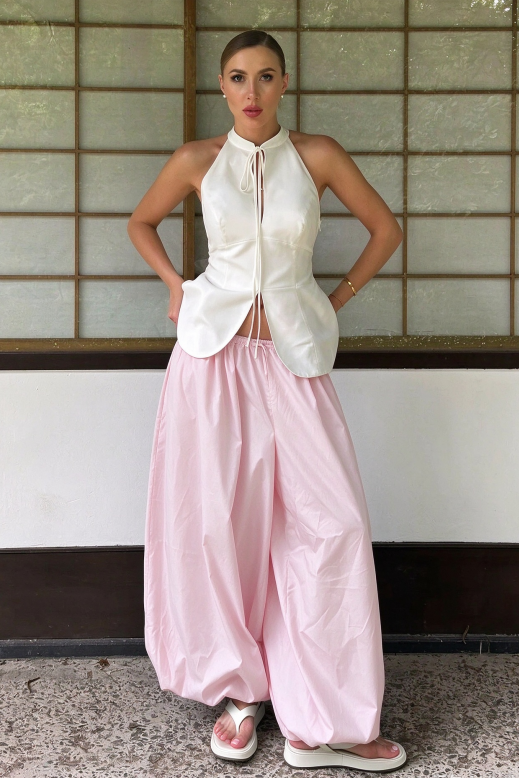 Pantalon large à volants diagonaux
