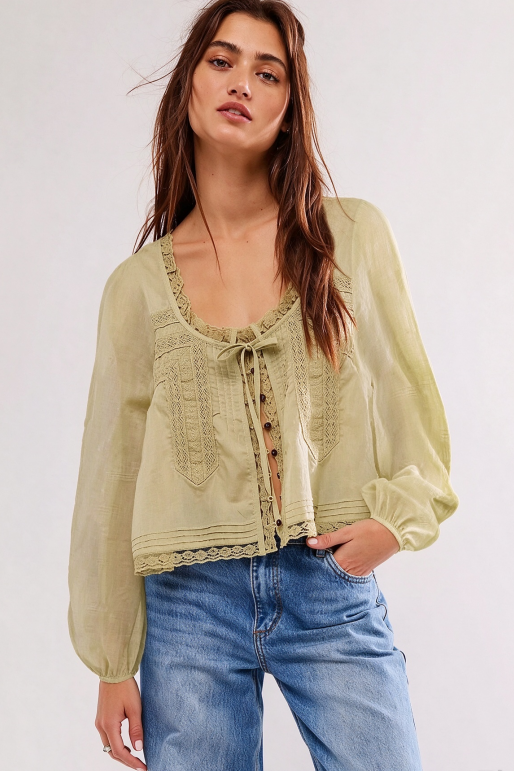 Camicia retrò in pizzo con bottoni