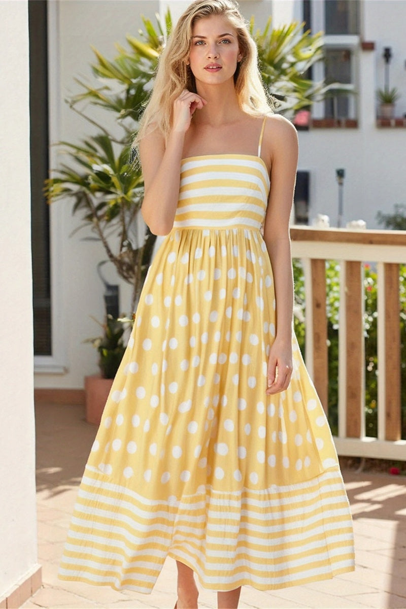 Polka Dot Square Neck Cami Midi  Dress