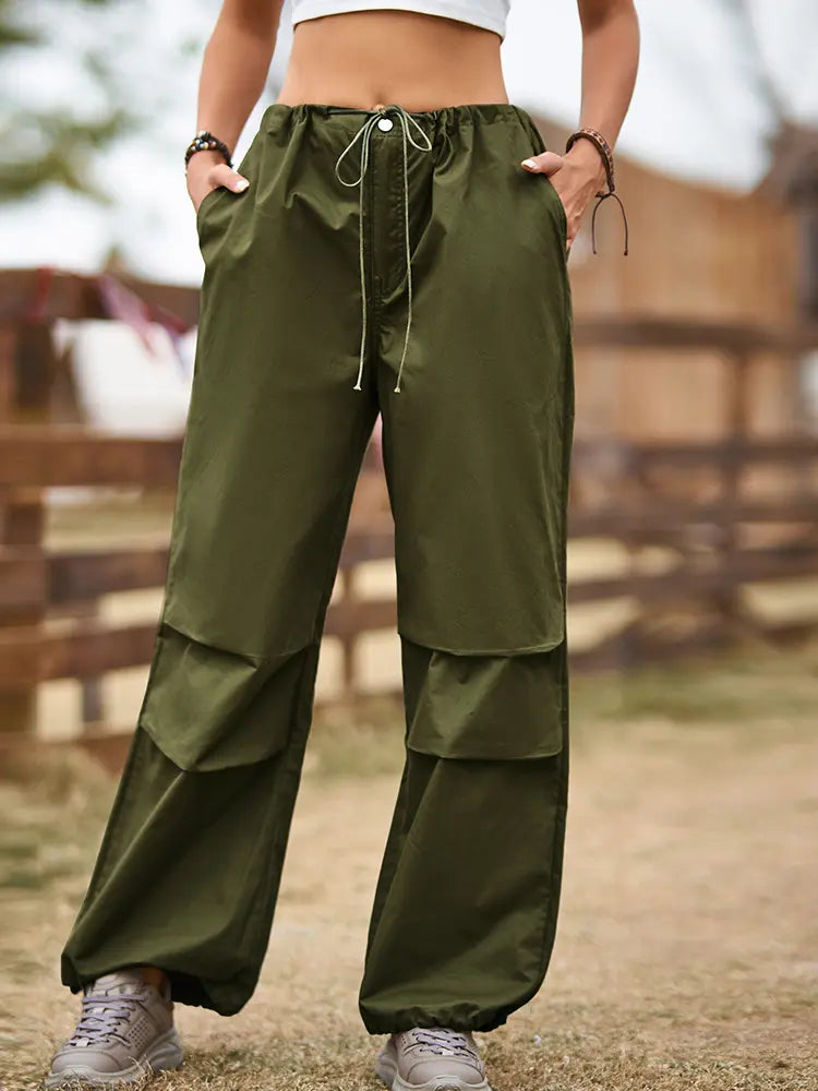 Spodnie dresowe typu jogger vintage w stylu ulicznym z troczkami i kieszeniami cargo
