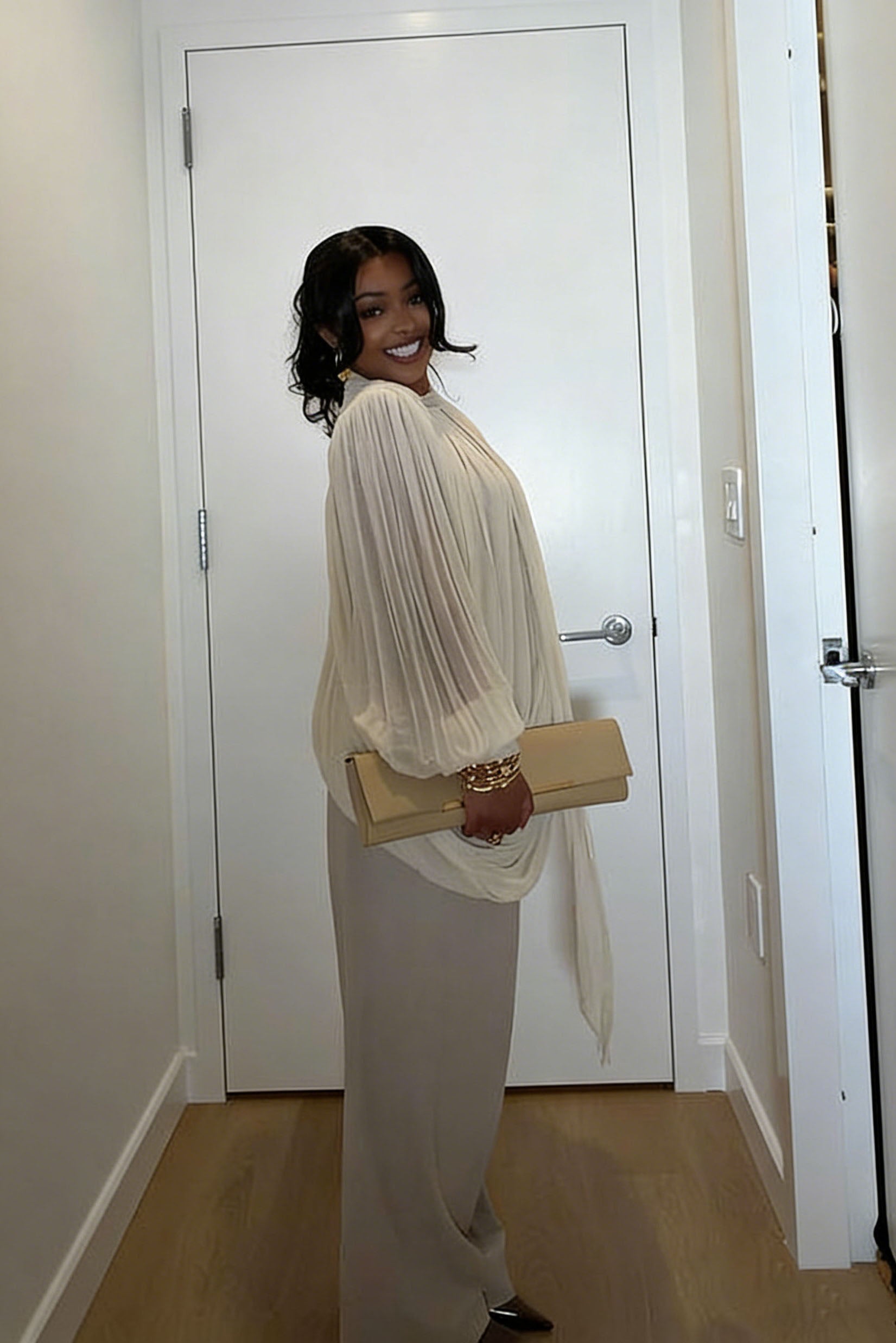 Tie-Neck Pleated Blouse