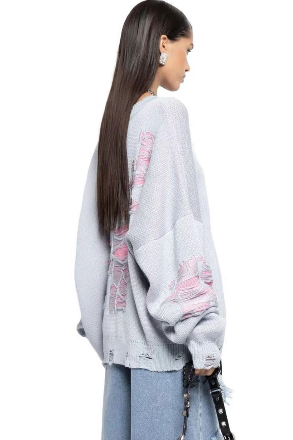 Colorblock Ripped Relaxed Sweater