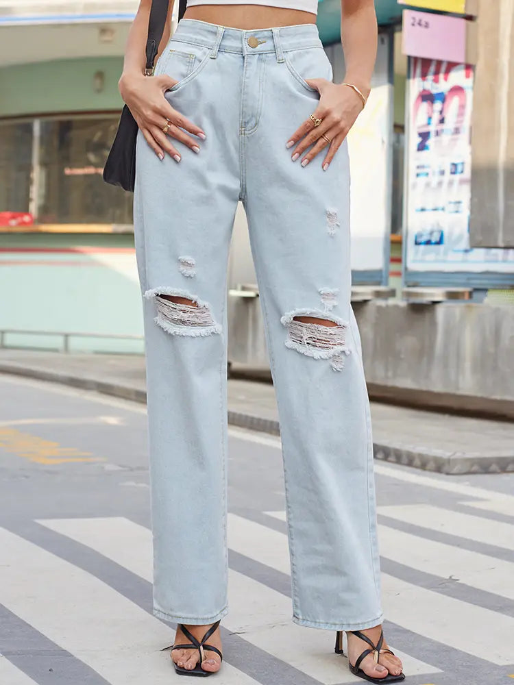 Pantaloni in denim vintage slavato effetto usurato