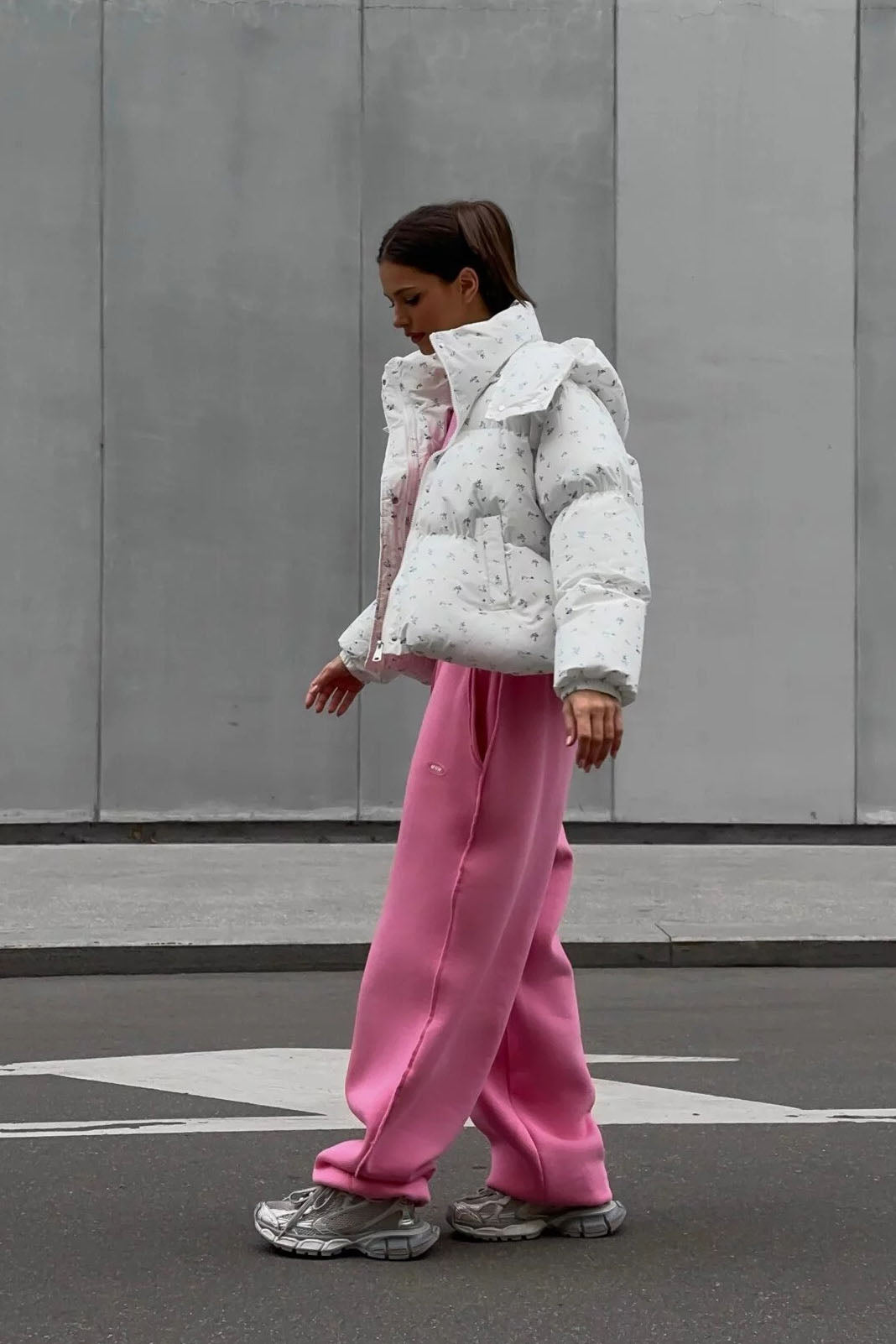 Floral Print Puffer Jacket with Hood