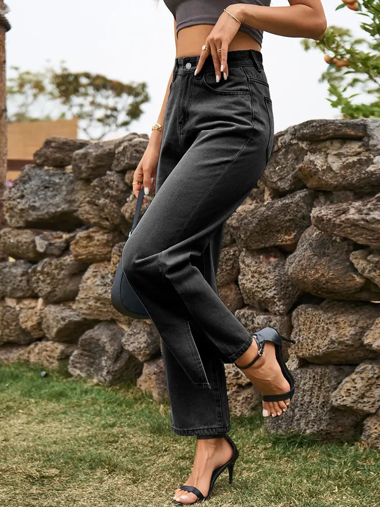 Trendy gewäschten Denim Boxepatalonen mat opgesplécktem Saum