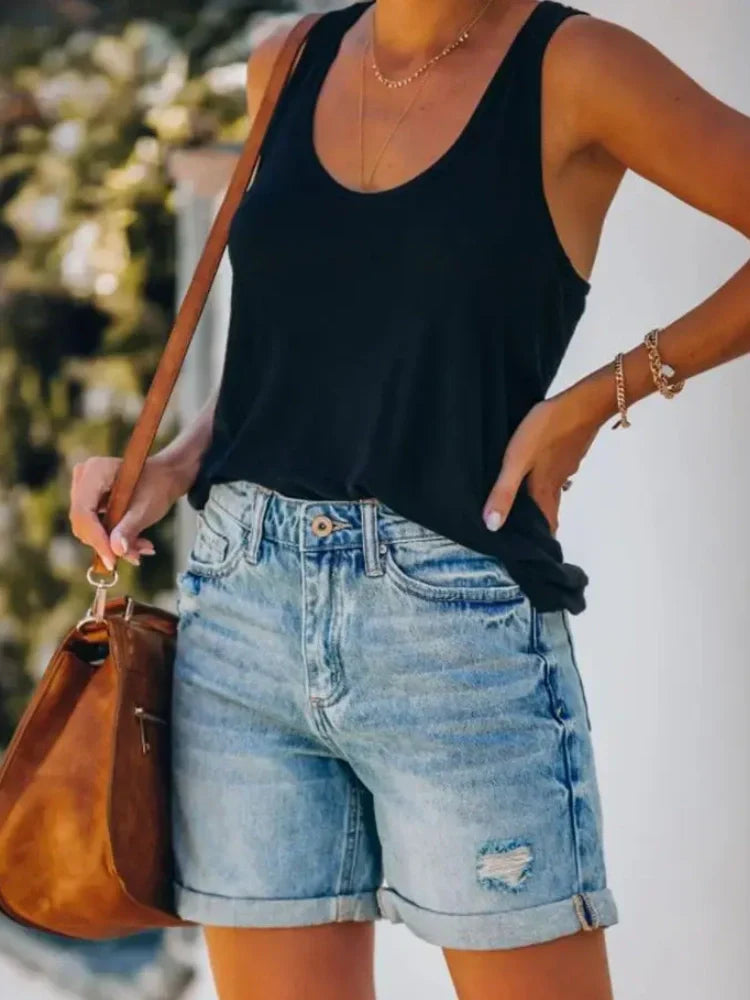 Nye stilfulde slidte denimshorts