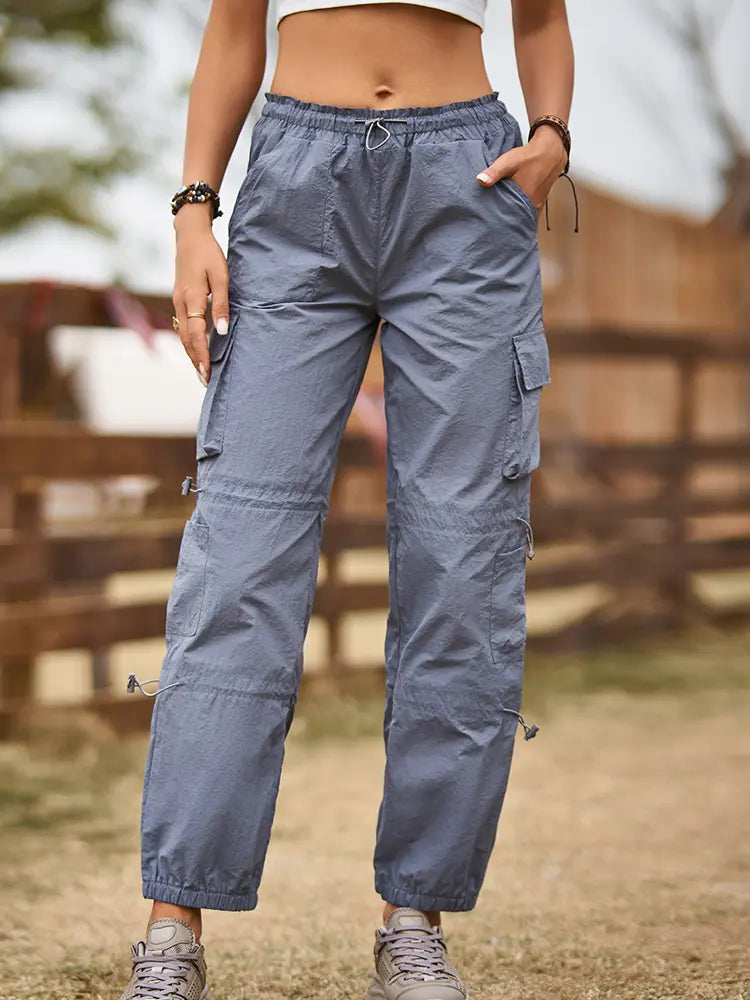 Pantalon cargo tendance à poches multiples et taille ajustable