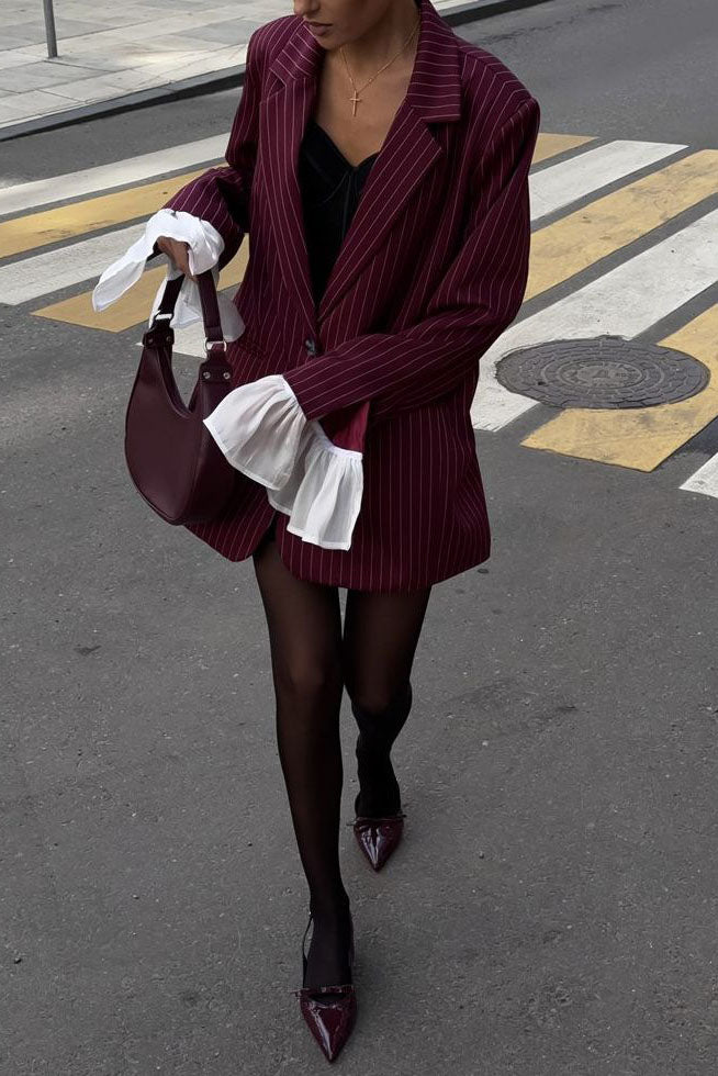 Oversized Striped Lace Blazer