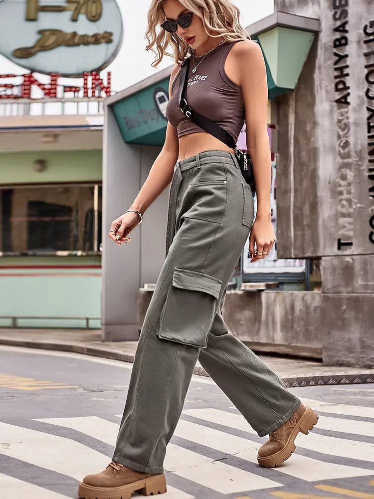 Pantalon cargo en denim urbain tendance hip-hop