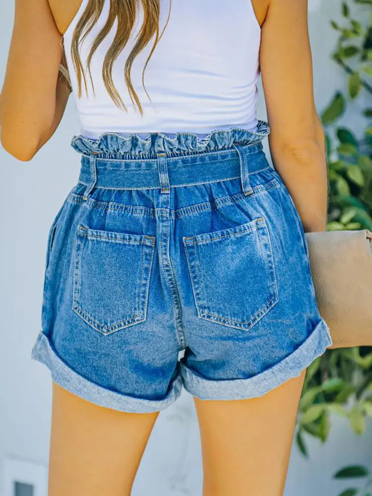 Elastisk talje sløjfe slim-fit denimshorts
