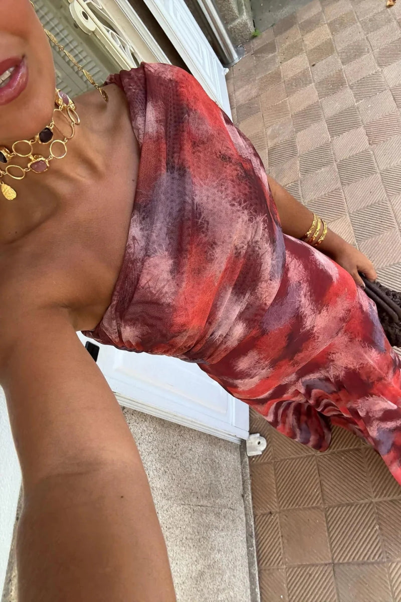 Μάξι φόρεμα με έναν ώμο και σχέδιο tie dye