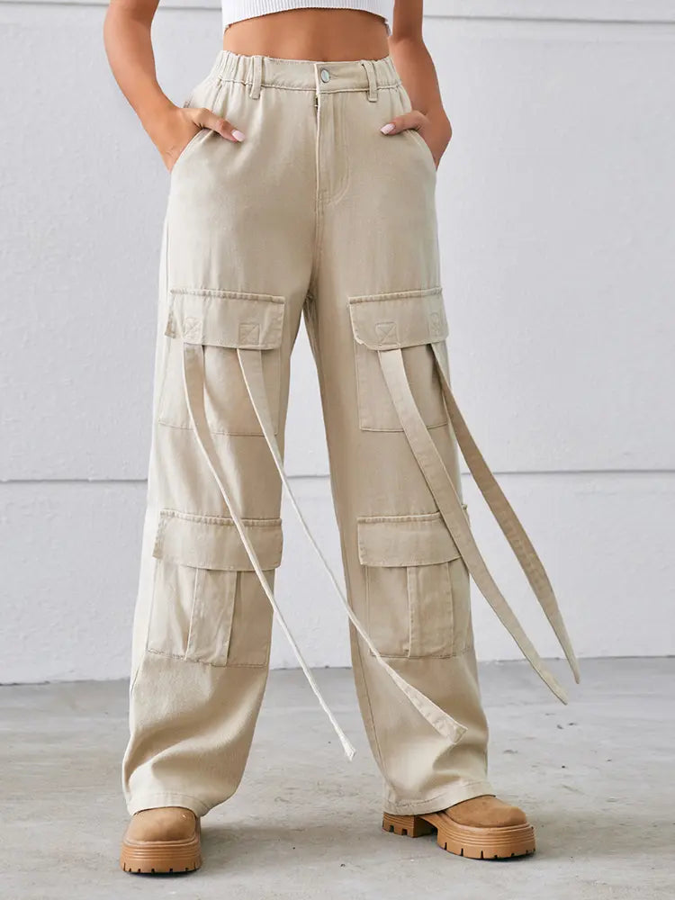 Pantalones cargo de mezclilla con diseño de corbata vintage y alta resistencia
