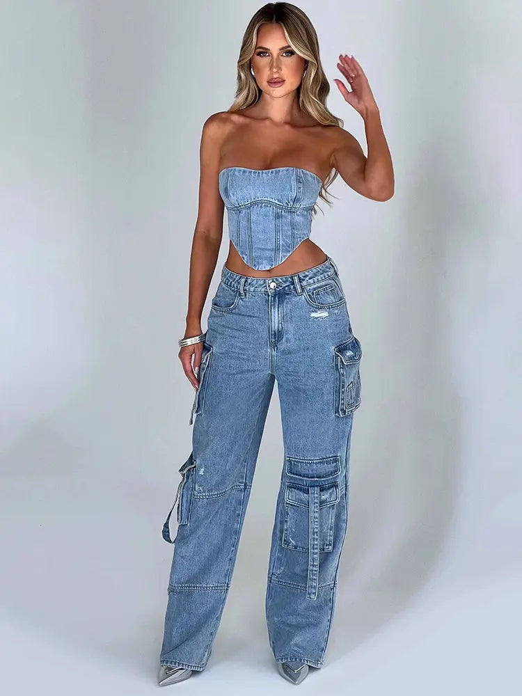 Jeans de tiro bajo con bolsillos