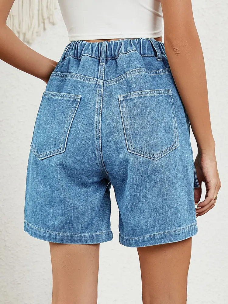 Shorts de mezclilla utilitarios elásticos lavados