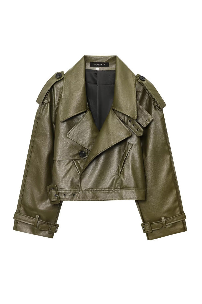 British Moto Cropped Leather Jacket