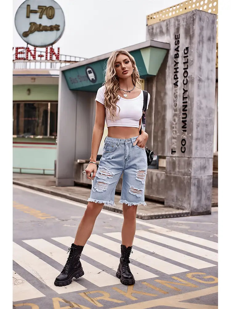 Slim-Fit gewäschten Denim 5-Inch Shorts am Used-Look