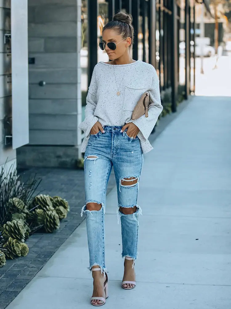 Jean slim déchiré style urbain longueur cheville
